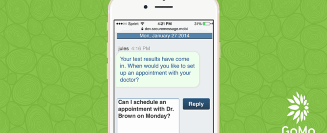 A smartphone displaying a conversation to set up an appointment doctor.