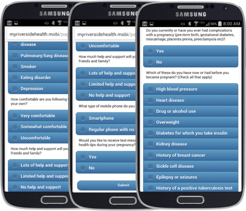 Concierge Care in home content onboard survey displayed on multiple phone screen