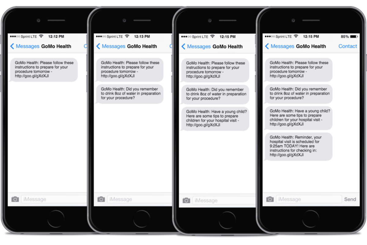 Patient Transition Support Text Messages displayed on multiple phone screen