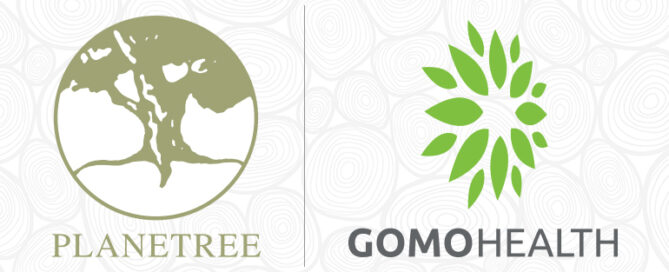 Two logos side by side. On the left is the PlanTree logo. On the right is the GomoHealth logo.