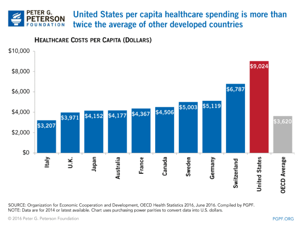 Healthcare costs per capita graphic chart.