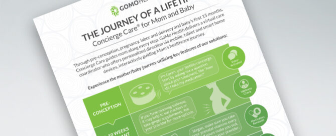 A promotional flyer for "GOMO Health," describing their concierge care services for mothers and babies.