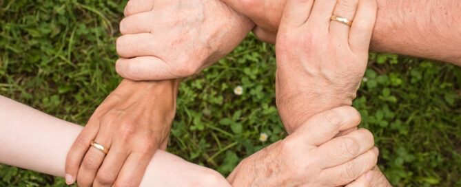 Multiple hands of different skin tones, showcasing diversity and unity.