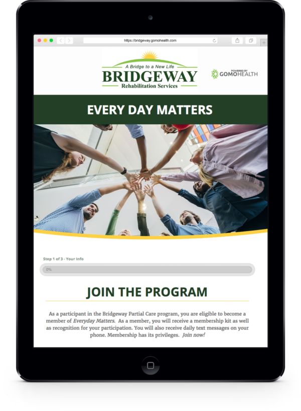 Bridgeway Enrollment Website on Tablet