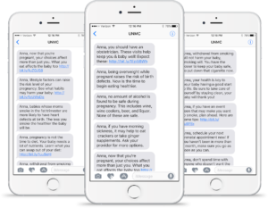 UNMC Personal Concierge Text Messages on 3 iPhones