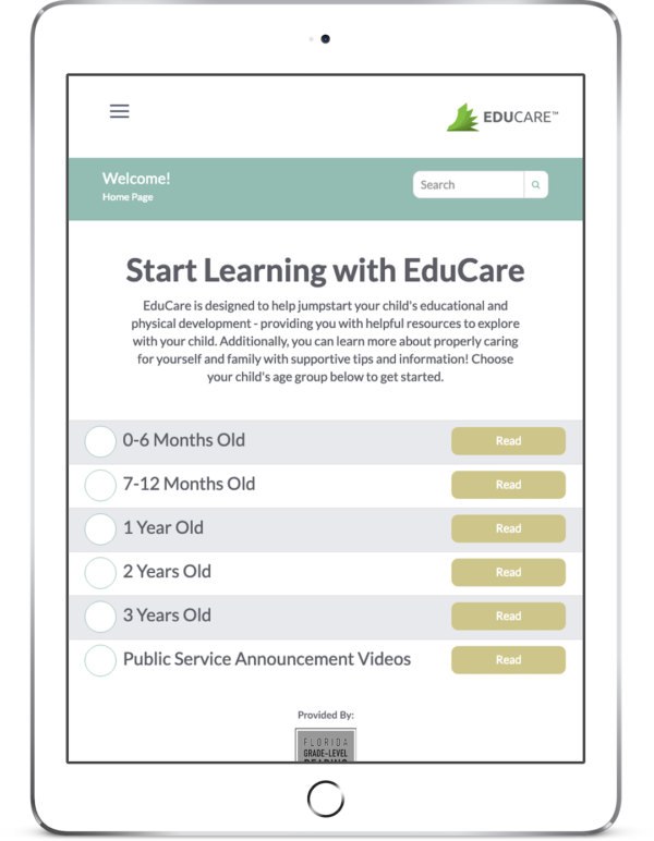 Educare-FGLRC-Companion1-Tablet Mockup EduCare FGLRC GoMo Health Care Companion™ Mobile Library - Learning Management System on Tablet Device