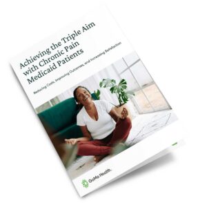 Brochure cover featuring a woman on a couch and chronic pain Medicaid care