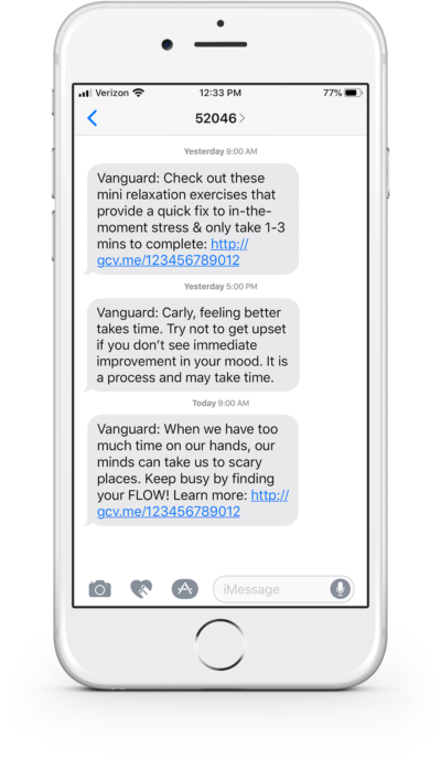 Vanguard Concierge Series of Text Messages on Mobile Phone