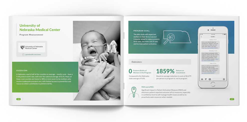 University of Nebraska Medical Center program management spread with newborn and healthcare statistics