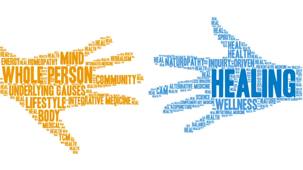 Whole Person Healing Hands Touching Word Cloud.