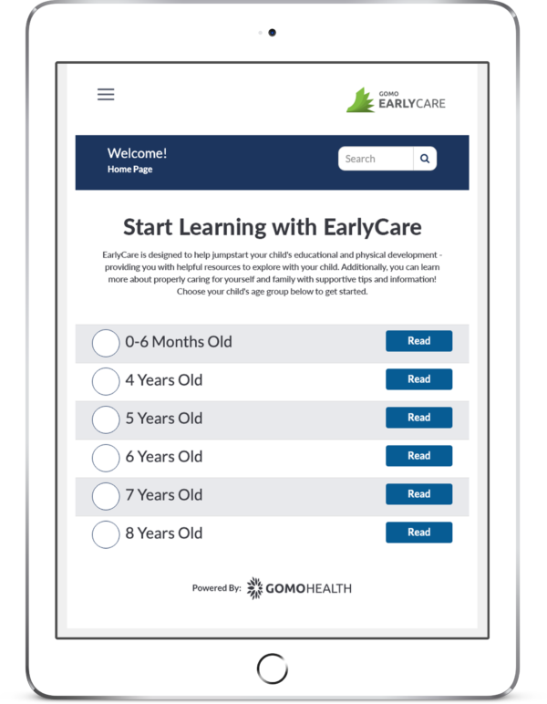 GoMo EarlyCare Companion on Tablet