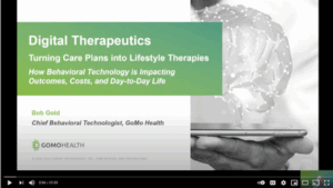Image titled "Digital Therapeutics" with a subtitle that discusses how behavioral technology is impacting outcomes, costs, and day-to-day life.