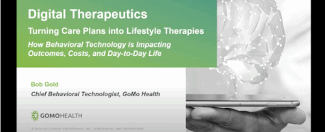 Image titled "Digital Therapeutics" with a subtitle that discusses how behavioral technology is impacting outcomes, costs, and day-to-day life.