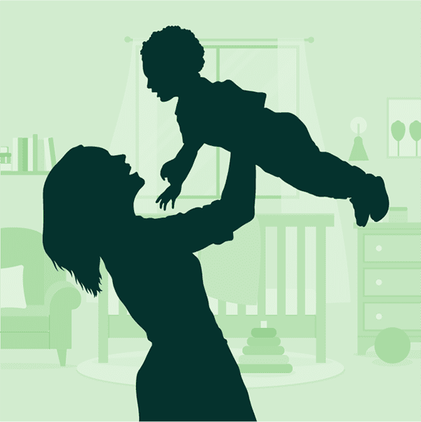 Early Childhood Silhouettes of mother and toddler being lifted into the air