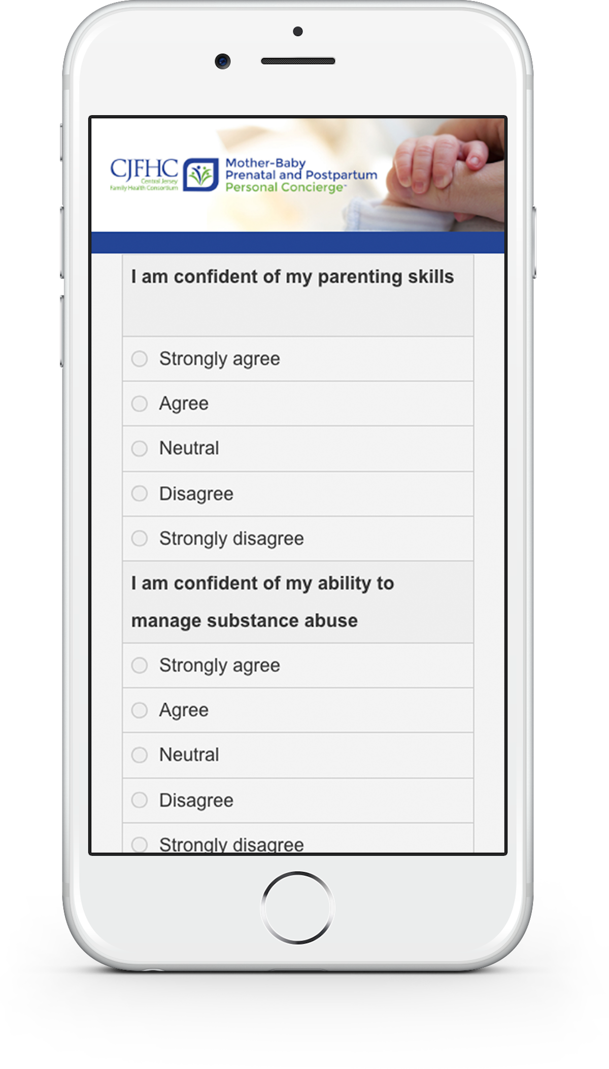 CJFHC Personal Concierge Onboarding Survey Mobile Mockup