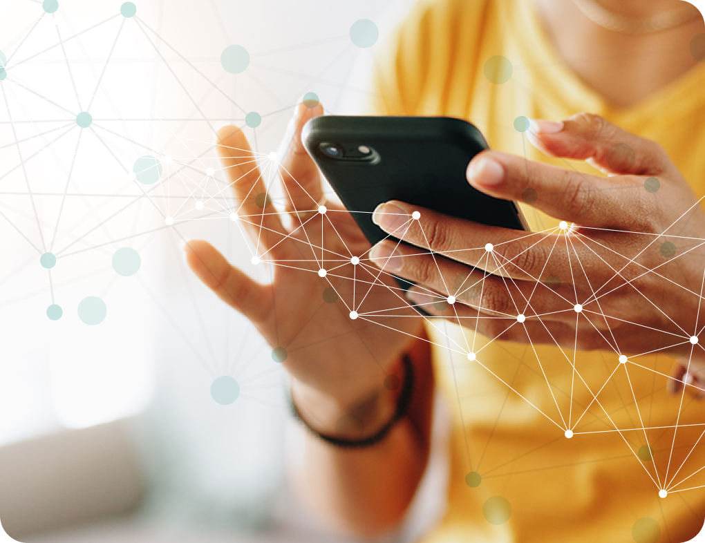 Close up of women's hands scrolling through her smart phone.