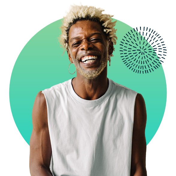 Adult male in sleeveless t-shirt smiling