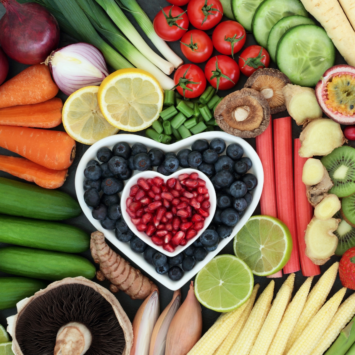 healthy table full of fruits and vegetables
