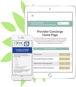 CJFHC Provider Concierge Enrollment Companion displayed on iPhone and iPad screen