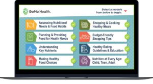 GoMo Health interface with selectable modules.